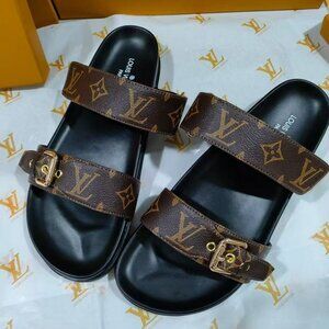 LOUIS VUITTON Brown LV Monogram Bom Dia Flat Slide Sandal
